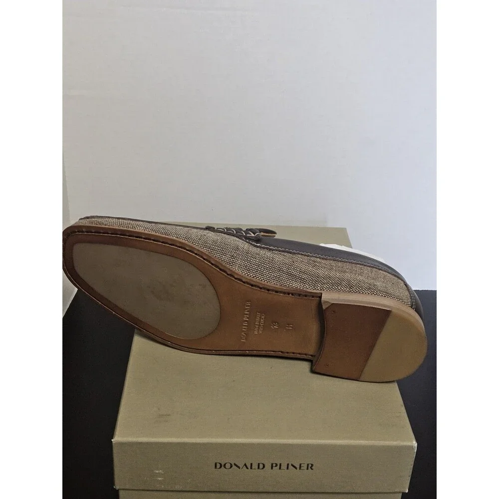 Sz 13 - Donald J. Pliner Brown Canvas Slip-On Driving Horsebit Loafer Shoes Mens